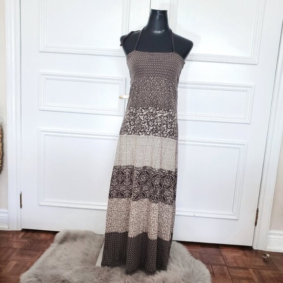 Vintage L.O.G.G Brown/Sandy Paisley Boho Maxi Dress - Picture 12 of 15